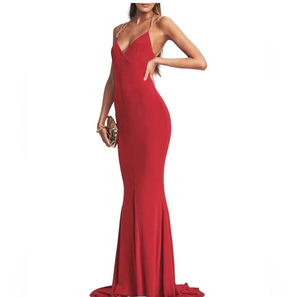 New With Tags Luxxel Red v-neckline gown size Large